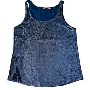 Stefanel Blue Sequin Tank Top Size Large Made in Italy Cocktail Party Sparkle